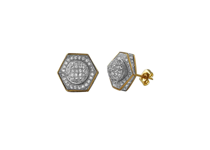 3D Domed Hexagon Two Tone Plated Hip Hop Earrings